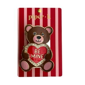 Piper K Large Teddy Bear Heart Valentine’s Day Pink Red Claw Hair Clip NWT